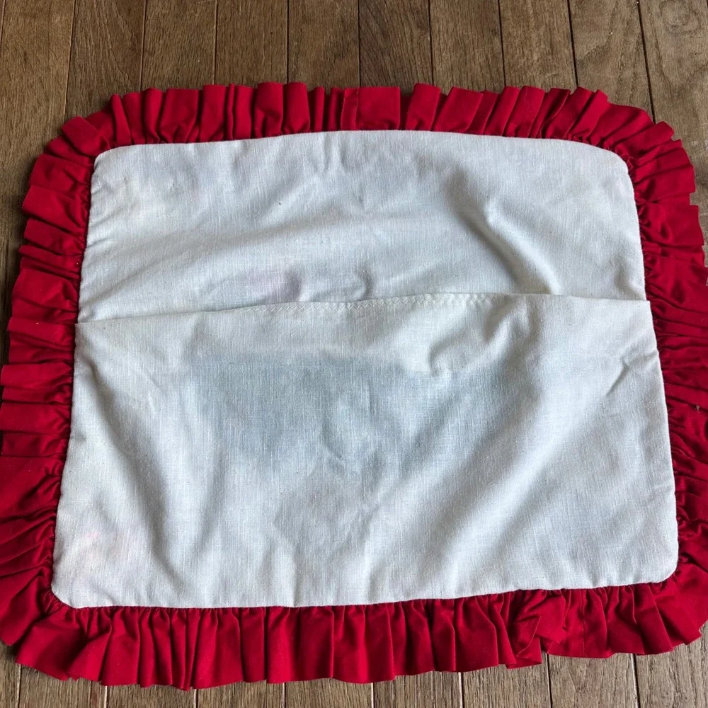Vintage Christmas Cardinal Bird Embroidered Pillow Case Handmade‎ Holiday Decor